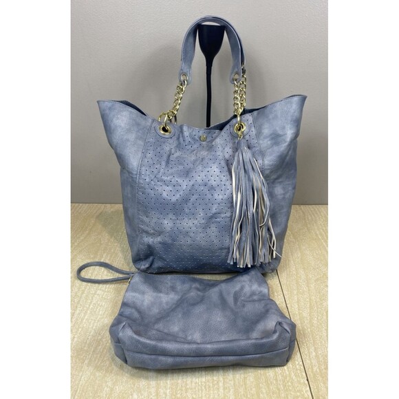 Steve Madden Faux Leather BOHO Style Gray Tote Bag & Purse 14" H x 11" W x 7" D - Picture 1 of 13